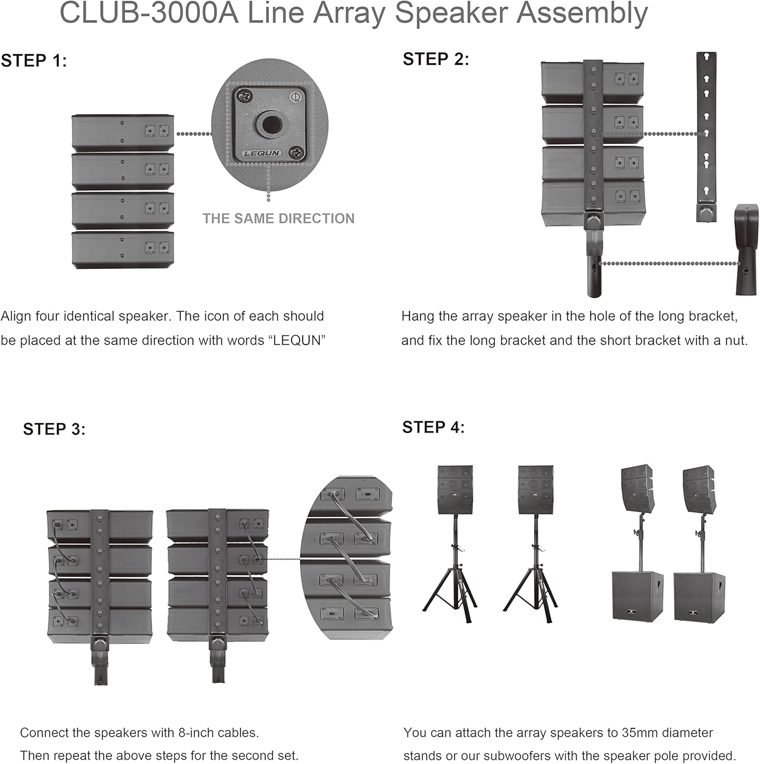 PRORECK Club 3000 12-Inch 4000w DJ Powered PA Speaker System Combo Set with Bluetooth USB Drive Read Function SD Card Remote Control,Two subwoofers and 8 line Array Speakers Set for Church, DJ, Live