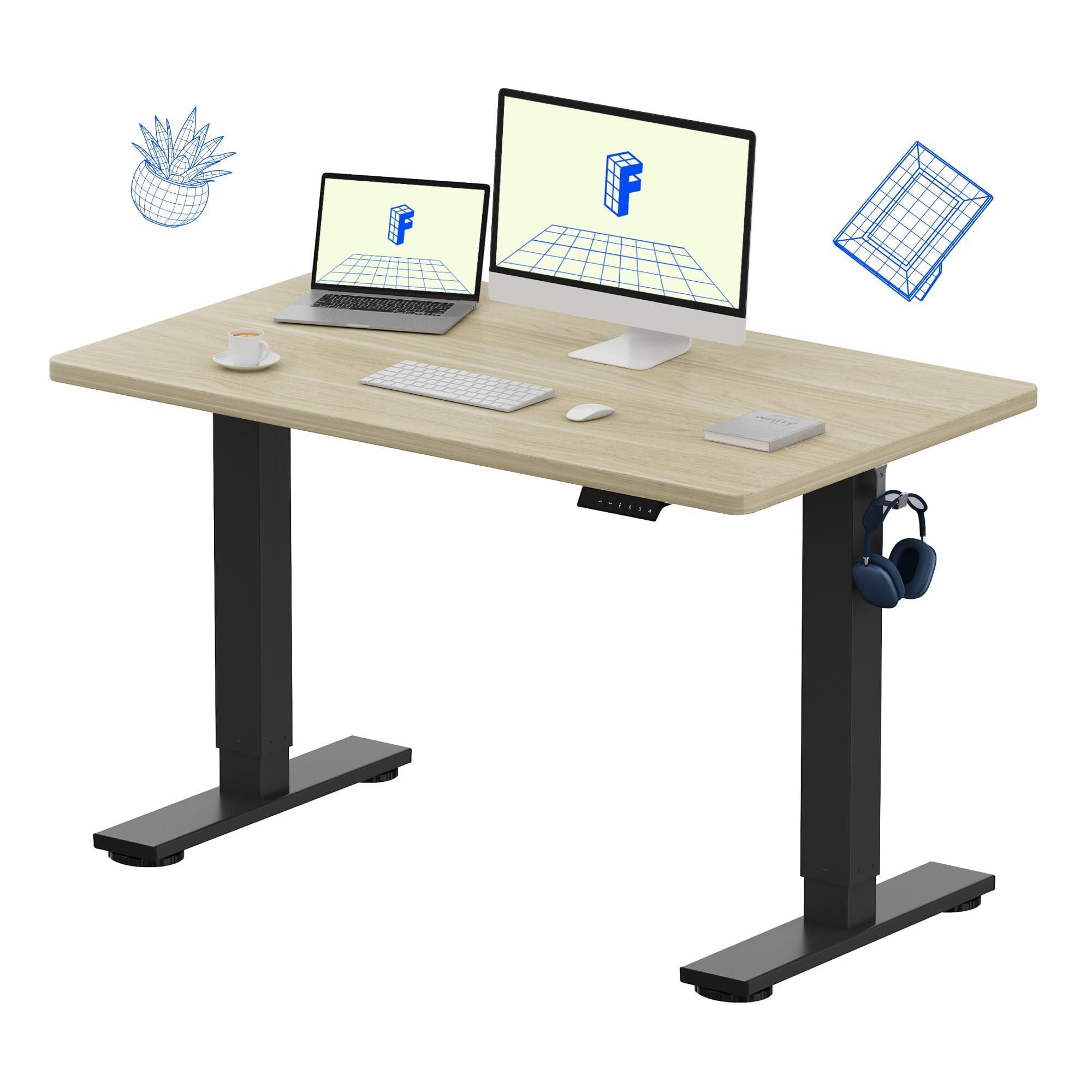 FLEXISPOT EN1 One-Piece Standing Desk, Electric Adjustable with 4 Memory Presets, 176 LBS Capacity, Stable & Quiet, Seamless Desktop for Home Office & Dual Monitors, 40"x24" Black