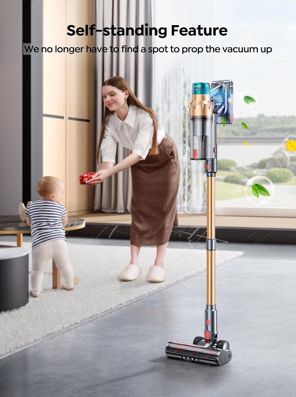 Cordless Vacuum Cleaner, 650W 55KPA 70 Mins Runtime Self-Standing Vacuum Cleaners for Home, Stick Vacuum with Charging Dock Station Removable Battery, Handheld Vacuum for Pet Hair/Carpet/Floor