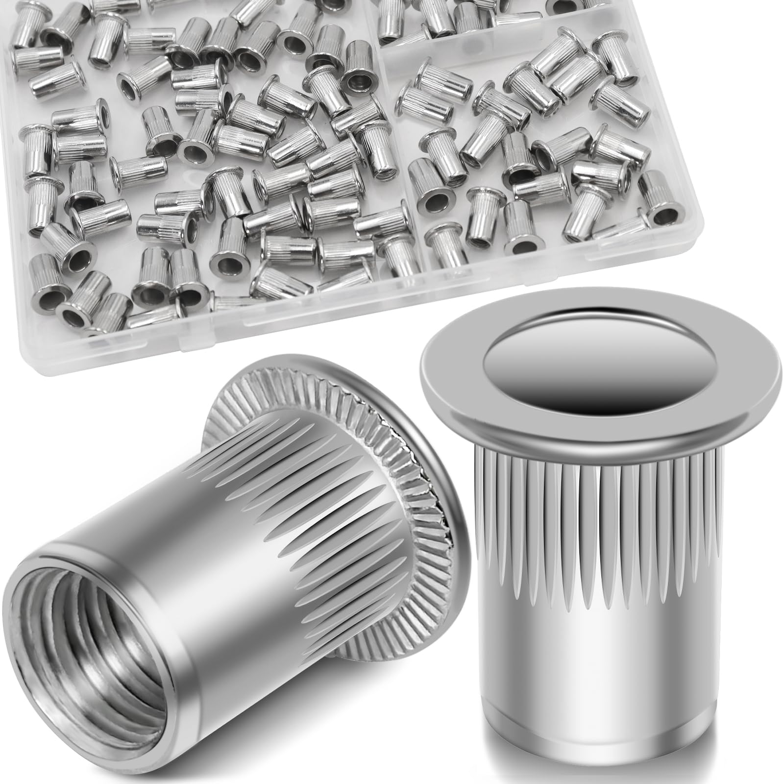 1/2''-13 UNC Rivet Nut, 10Pcs 304 Stainless Steel Flat Head Rivnut Threaded Insert Nutsert