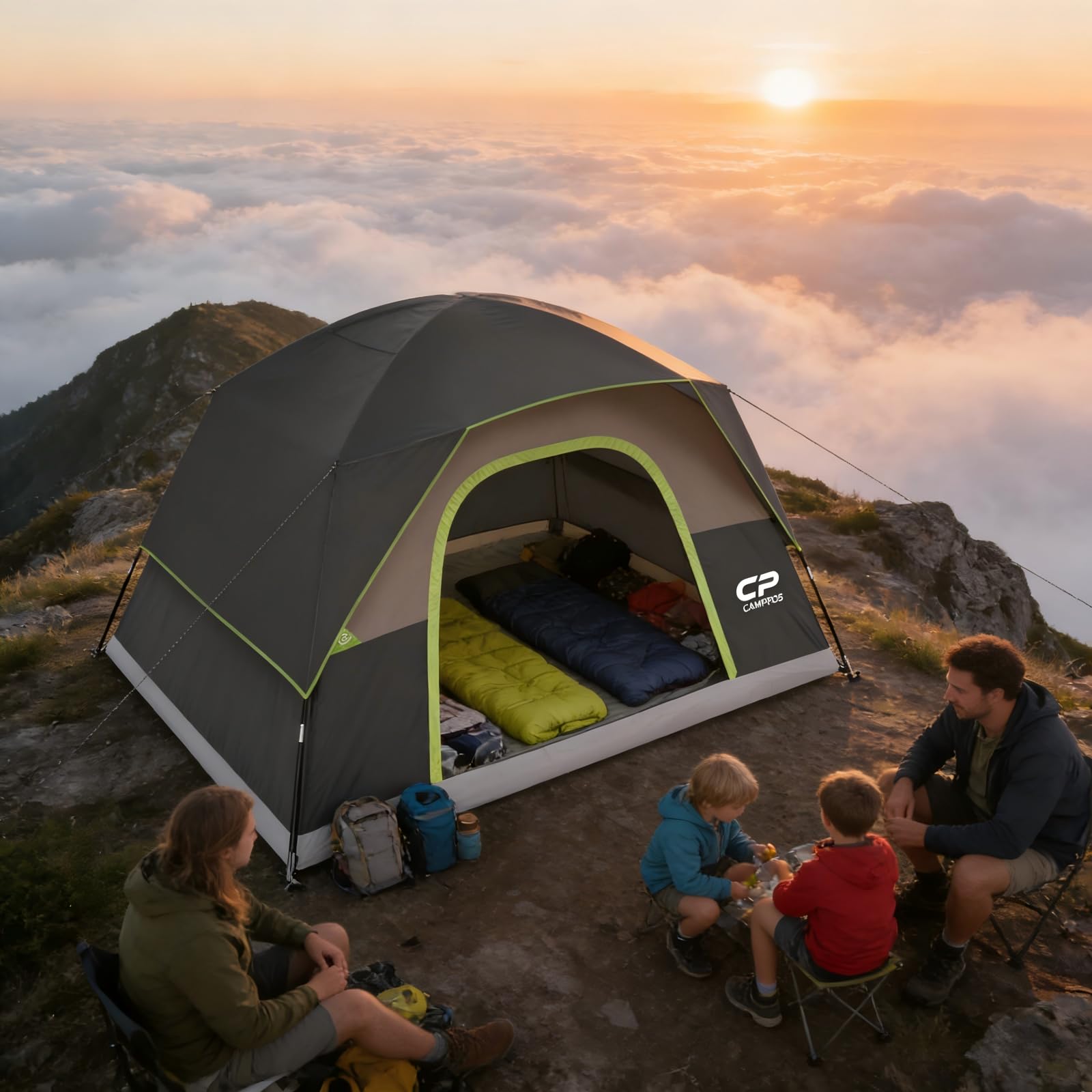 CAMPROS CP Camping Tent 2/4/6 Person, Waterproof Windproof Double Layer Dome Tent, Easy Setup with Large Mesh Windows & Wide Door for Outdoor Camping Backyard