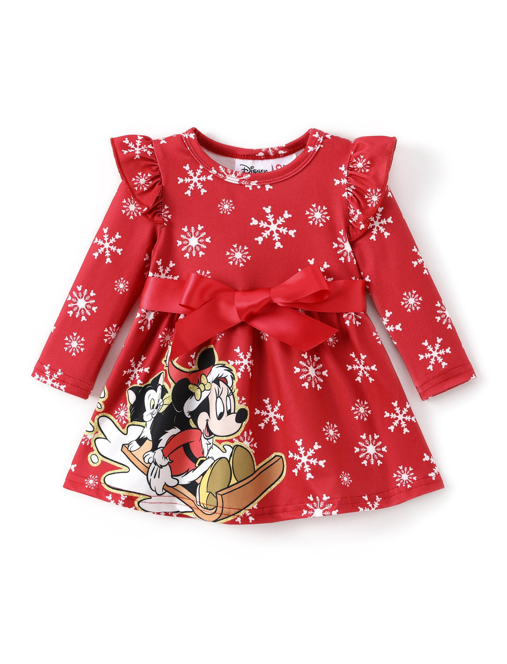 Disney Princess Frozen Elsa Minnie Mickey Stitch Ruffle Sleeve Dress A Line Long Sleeve Kids Clothes Baby to Toddler