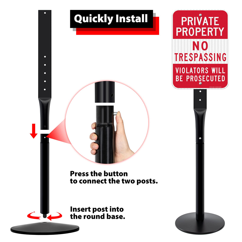 Heavy Duty Parking Sign Base Cast Iron 48" Parking Sign Post, Heavy Duty Cast Iron Sign Holder Base, Movable Sign Stand Suitable for Hanging Warning, Notice, Guiding Sign Display Stand (Black)