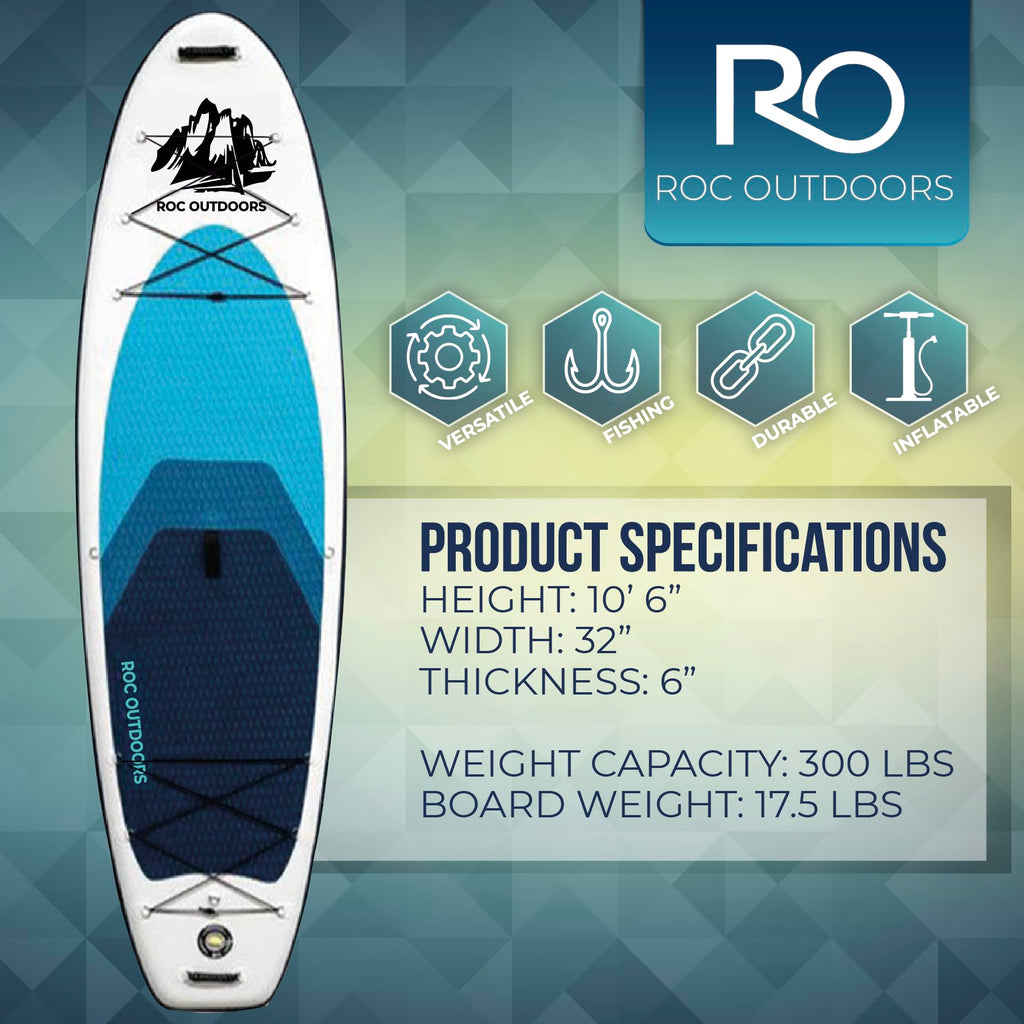 Roc Inflatable Stand Up Paddle Board 10' 6" with Premium SUP Paddle Board Accessories, Wide Stable Design, Non-Slip Comfort Deck for Youth & Adults