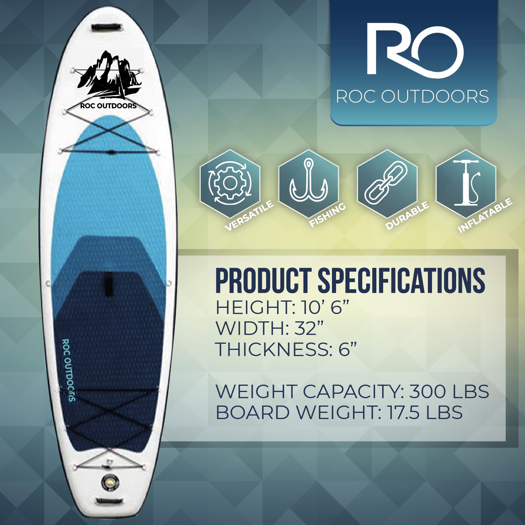 Roc Inflatable Stand Up Paddle Board 10' 6" with Premium SUP Paddle Board Accessories, Wide Stable Design, Non-Slip Comfort Deck for Youth & Adults