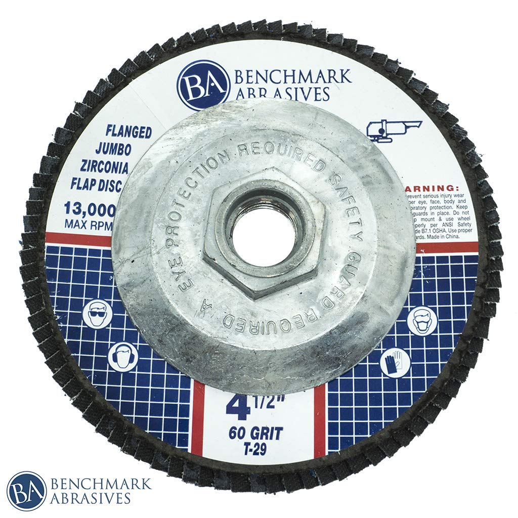 Benchmark Abrasives 4.5" x 5/8"-11 Premium High Density Jumbo Zirconia Type 29 Flap Discs 4 1/2 for Angle Grinder, Sanding Discs, Finishing - Grinding Wheels 4 1/2 Inch (10 Pack) - 40 Grit