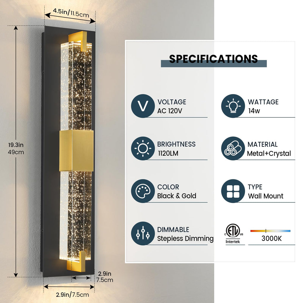 WOSHITU LED Wall Sconce Light: 11 Inch Gold Modern Sconces Wall Lighting 3000K Dimmable Crystal Wall Lamps Indoor Bathroom Sconce Wall Mount Light Fixtures for Living Room/Bedroom/Hallway