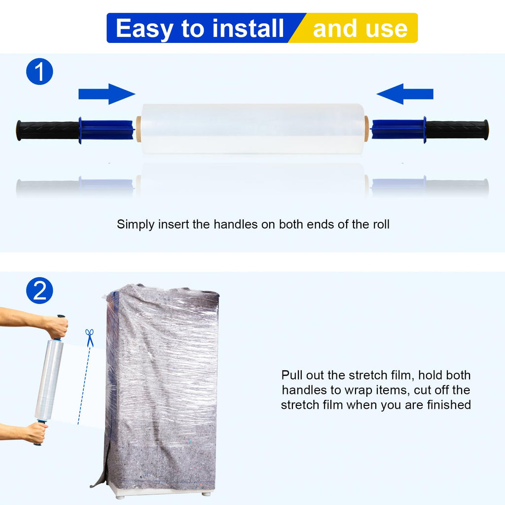 Stretch Film, RAZCC Stretch Wrap Industrial Strength, Shrink Wrap for Pallet Wrap, Heavy Duty Clear Plastic Wrap with Handles, Moving Wrapping Plastic Roll, 15" x 1000 Ft Per Roll, 60 Gauge, 1 Pack
