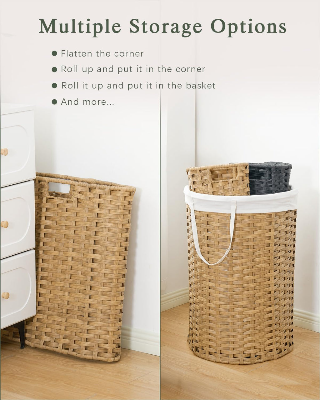 SETVSON Laundry Hamper with Lid Laundry Basket with Lid 19.0 Gal (72 L) Round Wicker Laundry Basket Handwoven Rattan Basket with Lid Removable Bag 2 Mesh Bags Handles for Living Room Bathroom Black