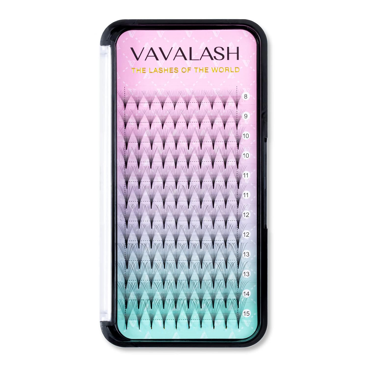VAVALASH Premade Fans Eyelash Extensions 320 Fans 10D 14D 16D 20D 0.03 0.05 0.07 Thickness C/D Curl Middle Stem Premade Fans Russian Volume Lash Extensions (320 Fans-10D-0.03-D-8-15mm)