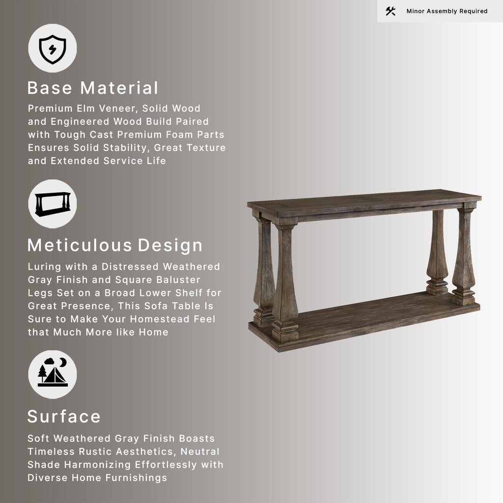 Signature Design by Ashley Mallacar Rustic Cottage Rectangular Sofa Table with Floor Shelf, Black