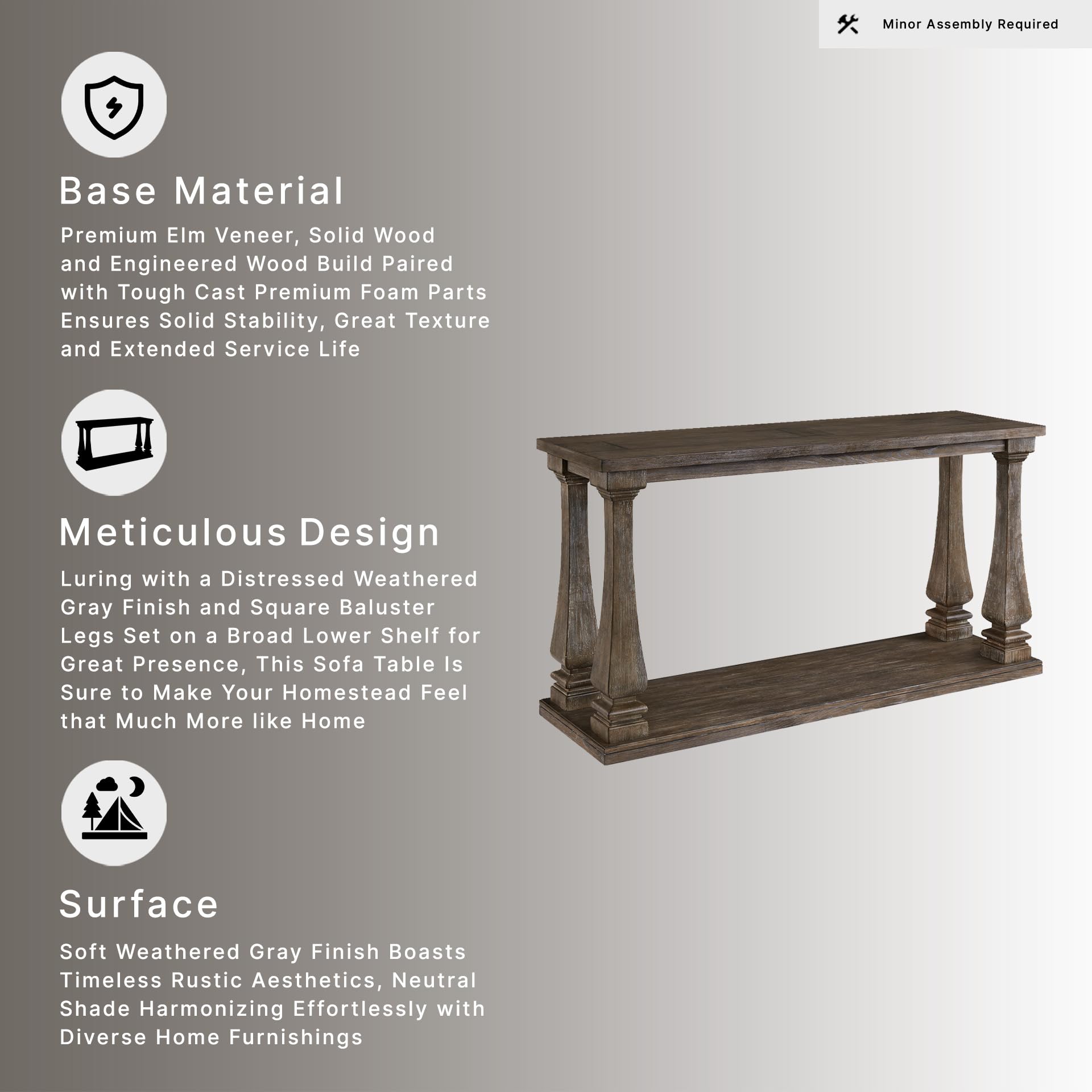 Signature Design by Ashley Mallacar Rustic Cottage Rectangular Sofa Table with Floor Shelf, Black