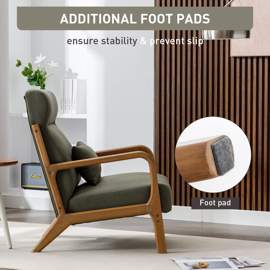 ANJ Mid Century Modern Accent Chair, Comfy Fabric Living Room Chairs with Solid Wood Frame, Lounge Reading Armchair, Easy Assembly, Beige