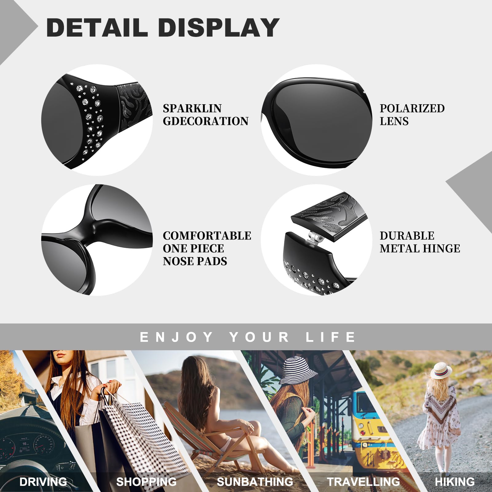 HAOLOTA Polarized Sunglasses for Women, Rhinestone Wrap Around Sunglasses with UV400 Protection