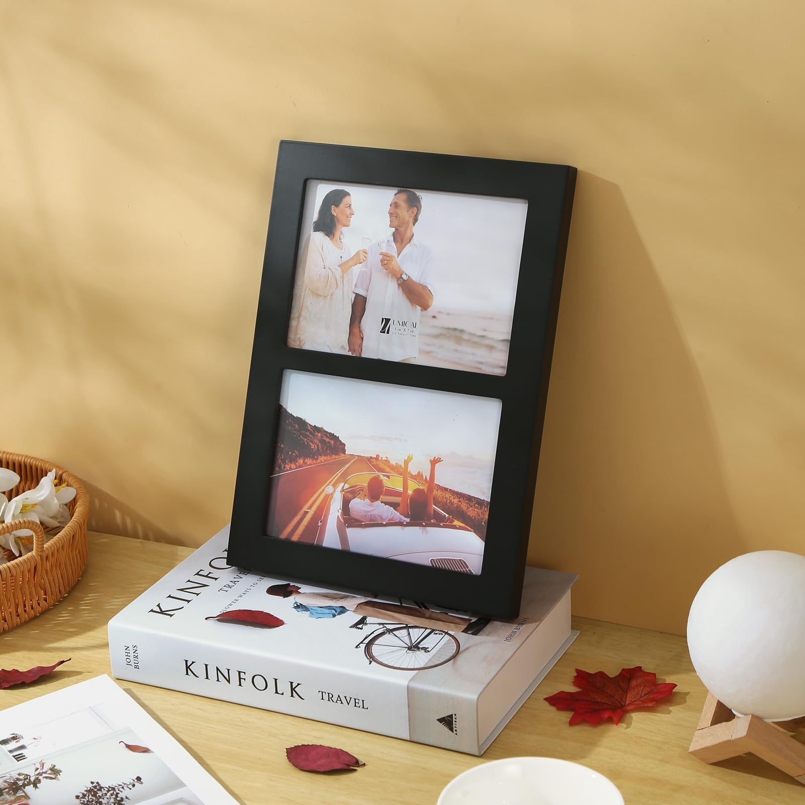 4x6 2-Opening Collage Frame Black Wood | Two 4x6 openings, shatter-resistant glass, tabletop & wall mount