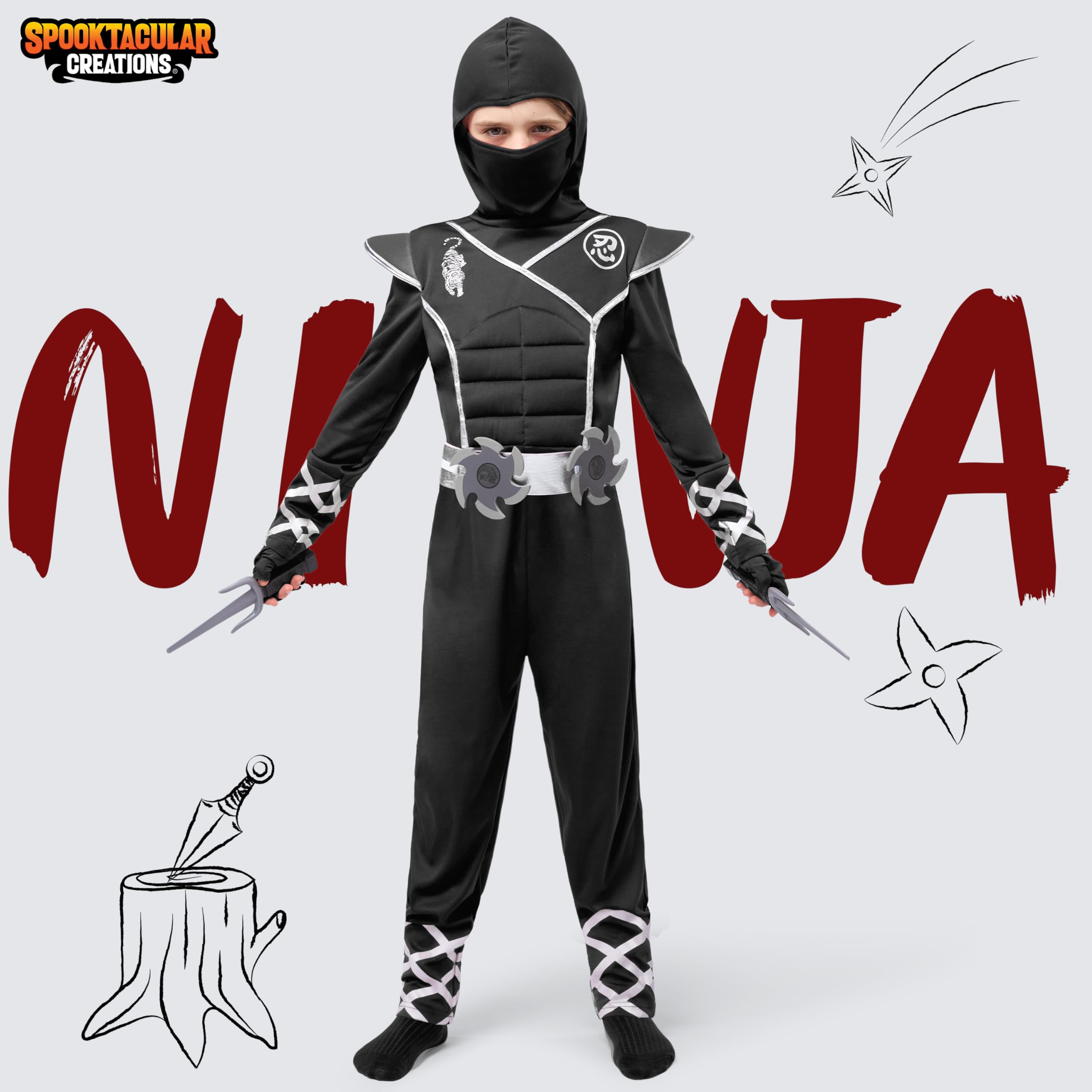 Spooktacular Creations Halloween Ninja Costume, Ninja Outfit Set for Kids, Halloween Costumes for Boys Dress Up Party