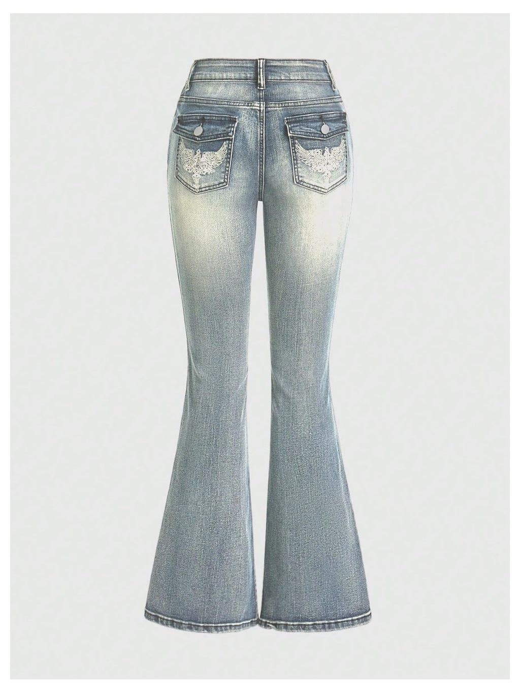 MakeMeChic Women's Bell Bottom Jeans Stretchy Flared Jeans Embroidered Y2K High Waist Denim Pants