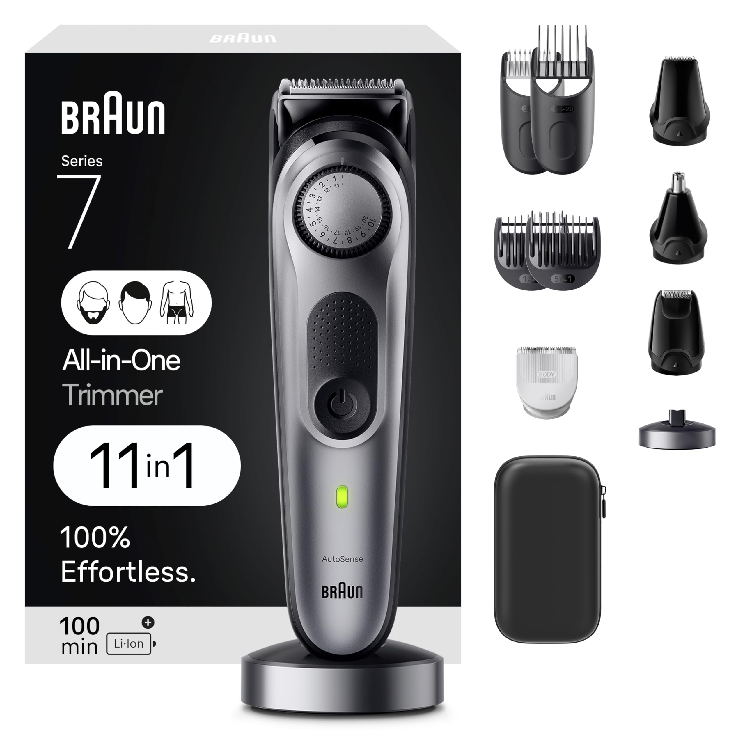 Braun All-in-One Style Kit Series 7 7410, 8-in-1 Trimmer for Men with Beard Trimmer, Body Trimmer for Manscaping, Hair Clippers & More, Sharpest Blade, 40 Length Settings, Waterproof