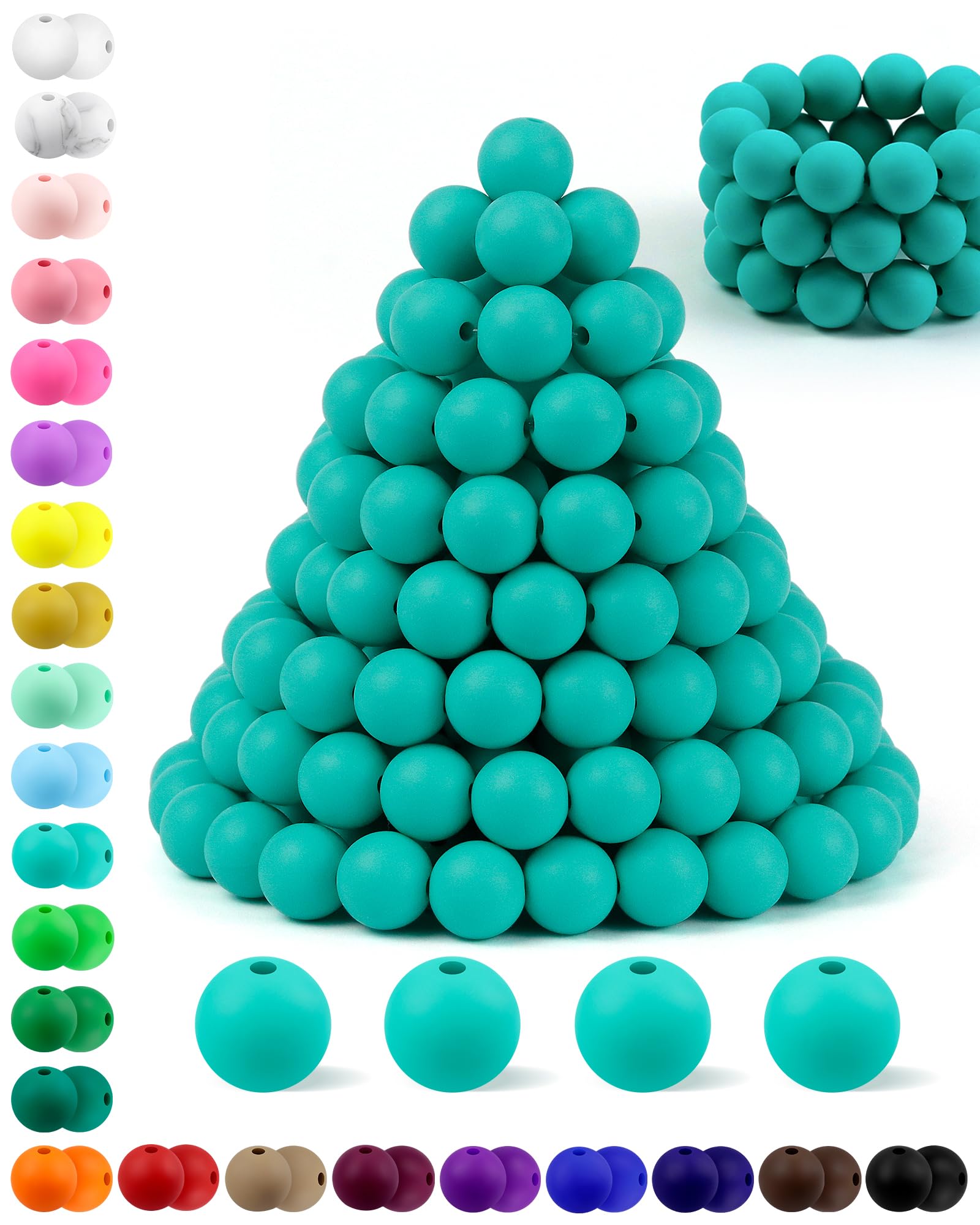 180PCS FIVEIZERO Silicone Beads – 30 Colors 12mm Round Rubber Beads Bulk for DIY Crafts, Keychain Accessories & Jewelry Making | Soft Silicone, Seamless Finish, Easy to String, Fade Resistant, Durable for Daily Use