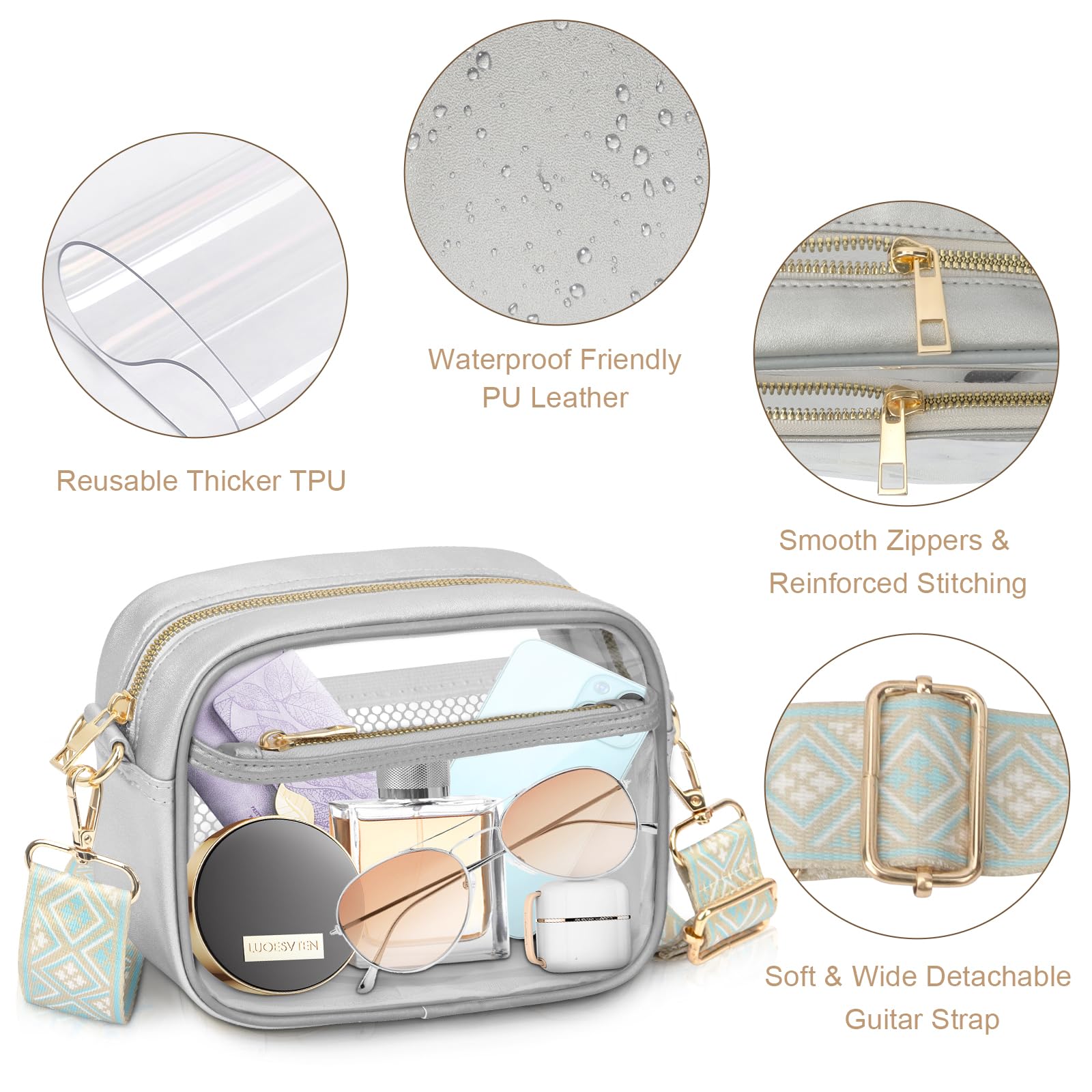 KETIEE Clear Crossbody Bag, Stadium Approved Clear Purse Bag for Concerts Sports Events Festivals