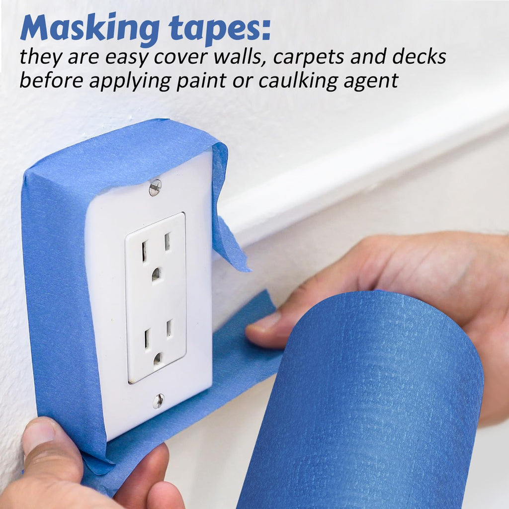 Fainne 12 Rolls Blue Painters Tape Bulk Multi Pack Safe Paint Paper Masking Tape for Wall Painting Decoration Supplies (Blue,1 Inch X 55 Yards)
