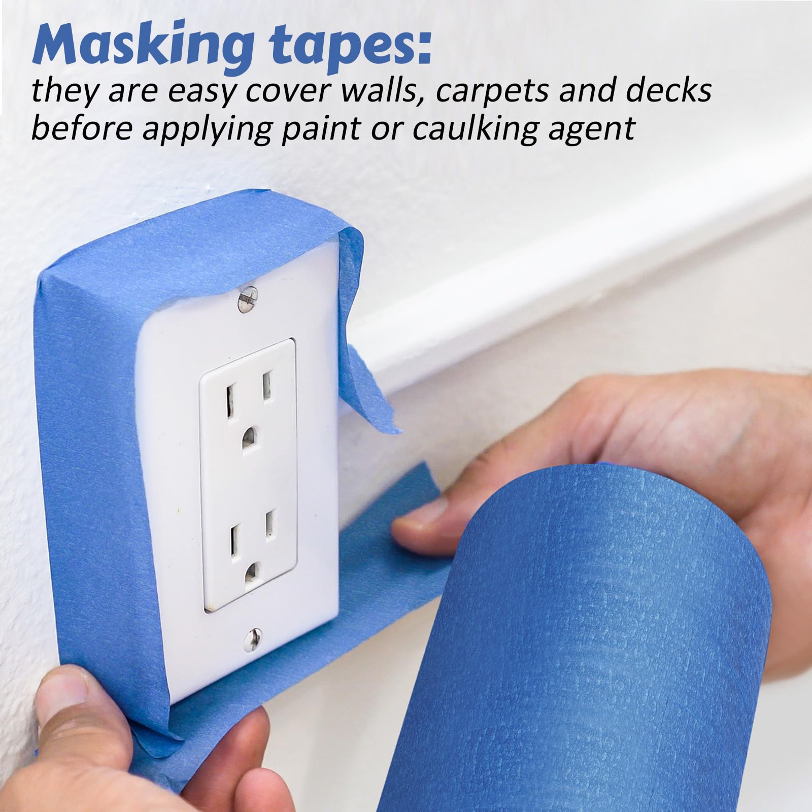 Fainne 12 Rolls Blue Painters Tape Bulk Multi Pack Safe Paint Paper Masking Tape for Wall Painting Decoration Supplies (Blue,1 Inch X 55 Yards)