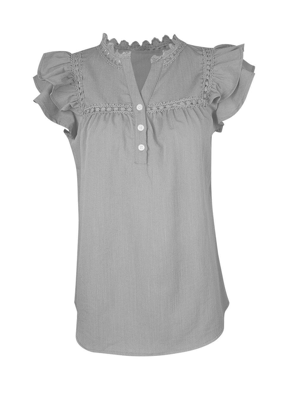 Women's V Neck Lace Crochet Shirts Button Down Short Sleeve Casual Blouse Tops