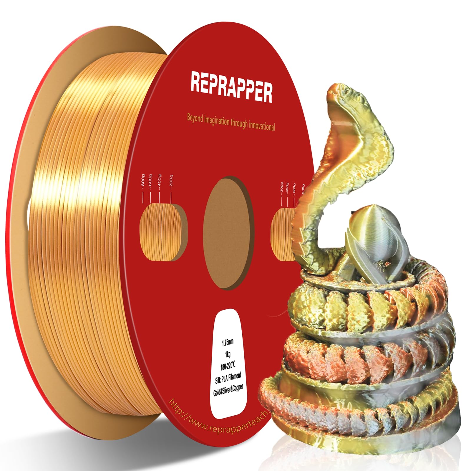 RepRapper PLA Filament, Multicolor Glitter Sample Pack, Shiny Galaxy Silk PLA1.75MM for 3D Printer, Glow in The Dark Sparkle Laser Series 3D Printer Filament, 250g*4