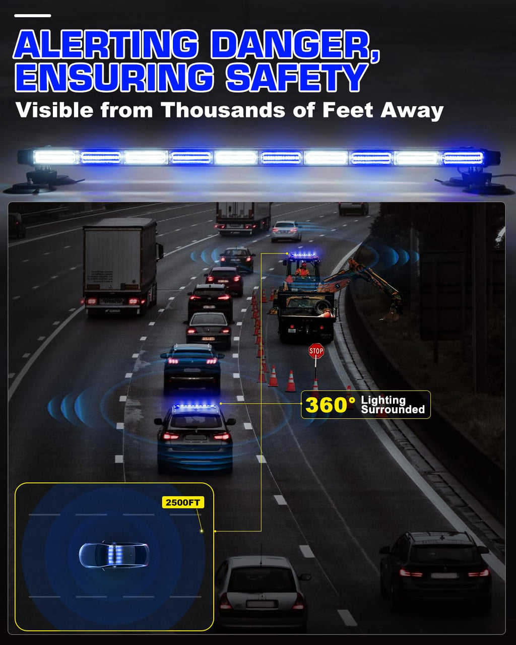 42" Roof Top Strobe Light Bar Amber White Emergency Traffic Advisor Lights, Double Side Warning Safety Flashing w/Magnetic Mount for Construction Vehicles Plow Trucks Pickup, Amber/White