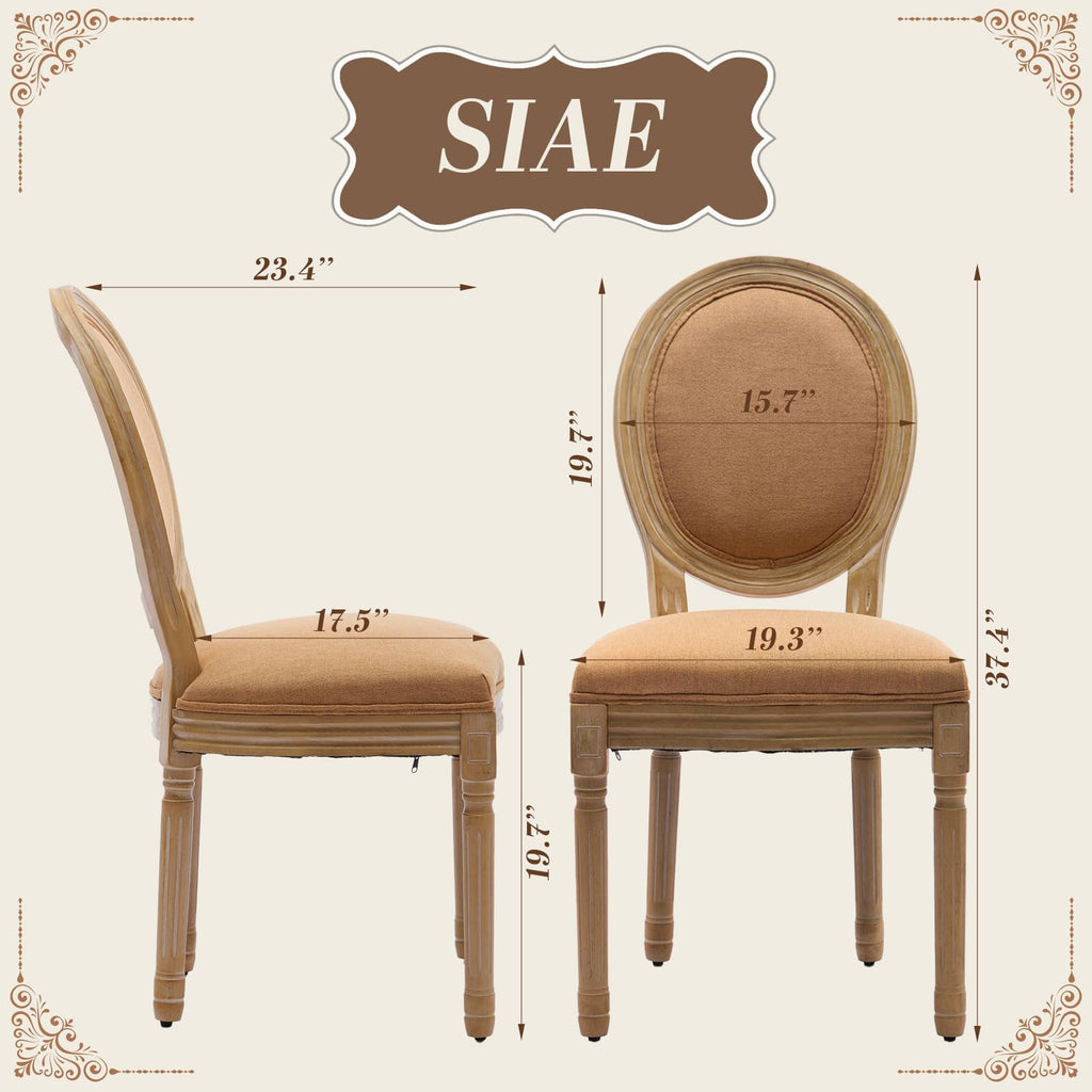 SoarFlash Linen French Dining Chairs Set of 2, Vantage Dining Chair with Round Back, Wood Leg Farmhouse Country Dining Chair for Living Room,Kitchen,Bedroom,Beige