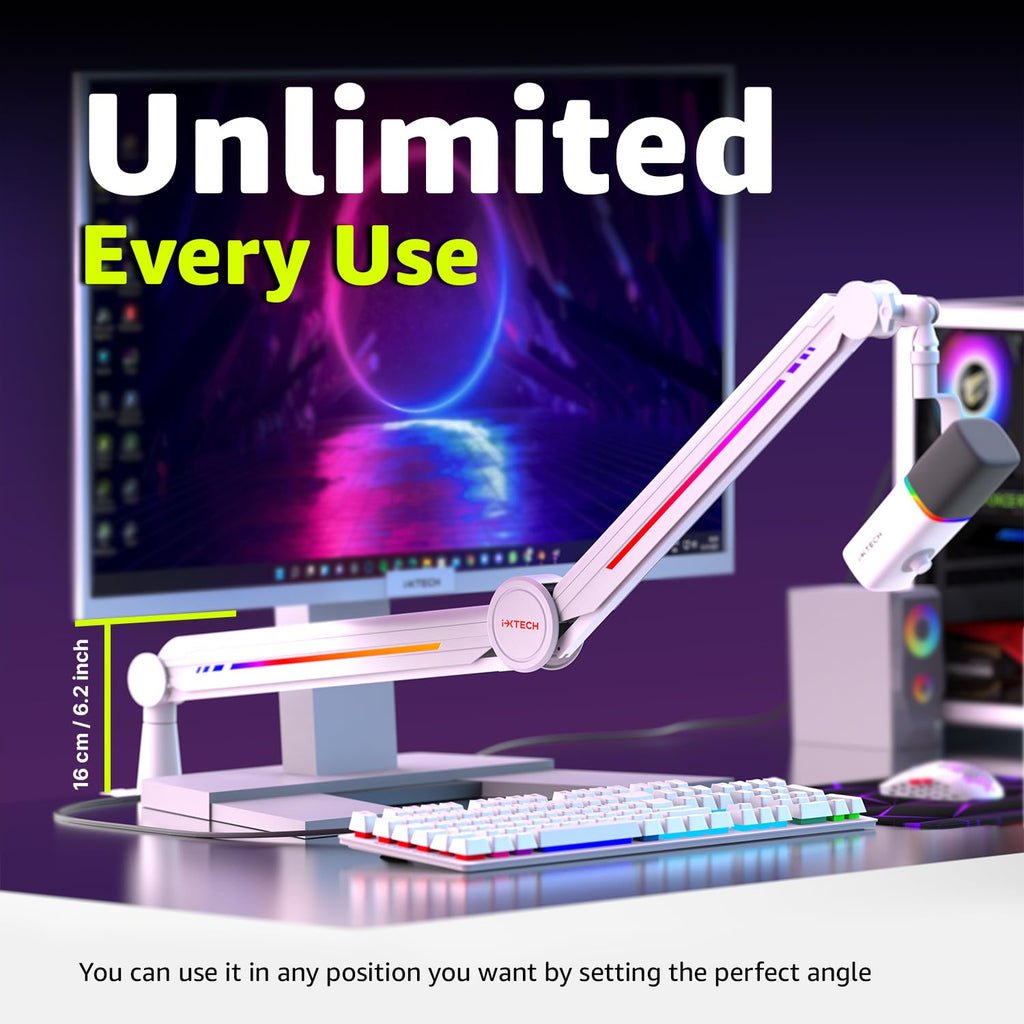 IXTECH Premium Microphone Boom Arm with Desk Mount, 360° Rotatable, Fully Adjustable, for Podcast, Video, Gaming, Radio, Studio, Recording, Sturdy and Universal VALIANT Model