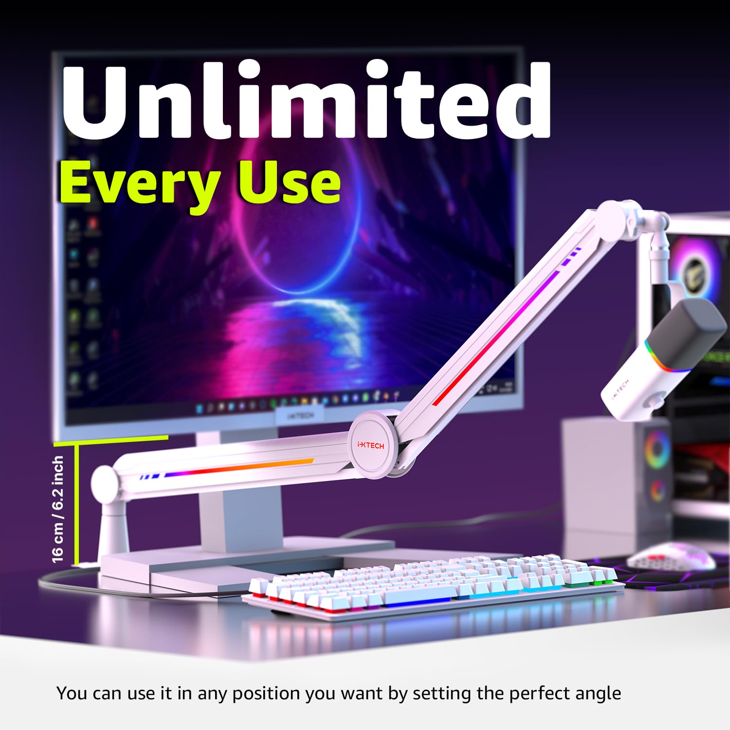IXTECH Premium Microphone Boom Arm with Desk Mount, 360° Rotatable, Fully Adjustable, for Podcast, Video, Gaming, Radio, Studio, Recording, Sturdy and Universal VALIANT Model