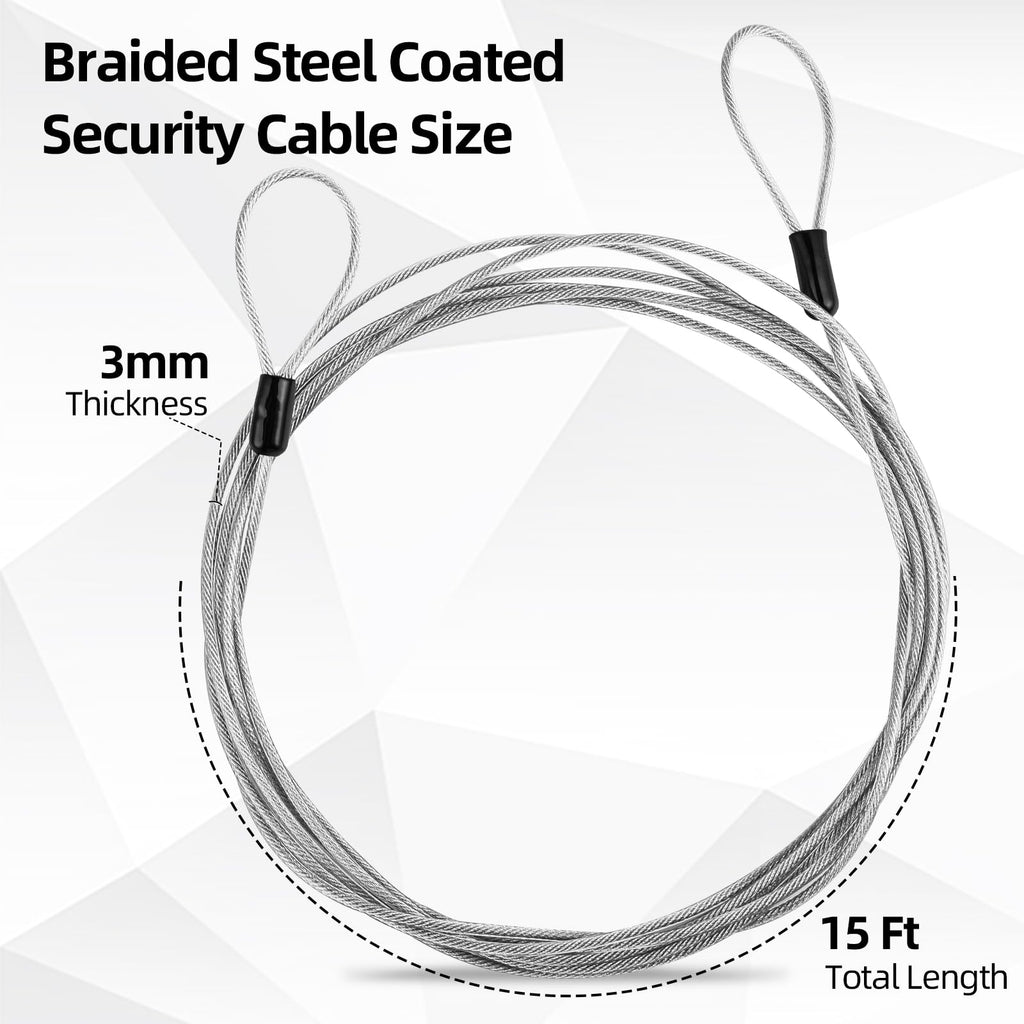 DELSWIN Security Steel Cable with Loops - 12mm (1/2 inch) Thick 4FT Heavy Duty Bike Lock Cable Vinyl Coated Braided Cables for U-Lock and Padlock