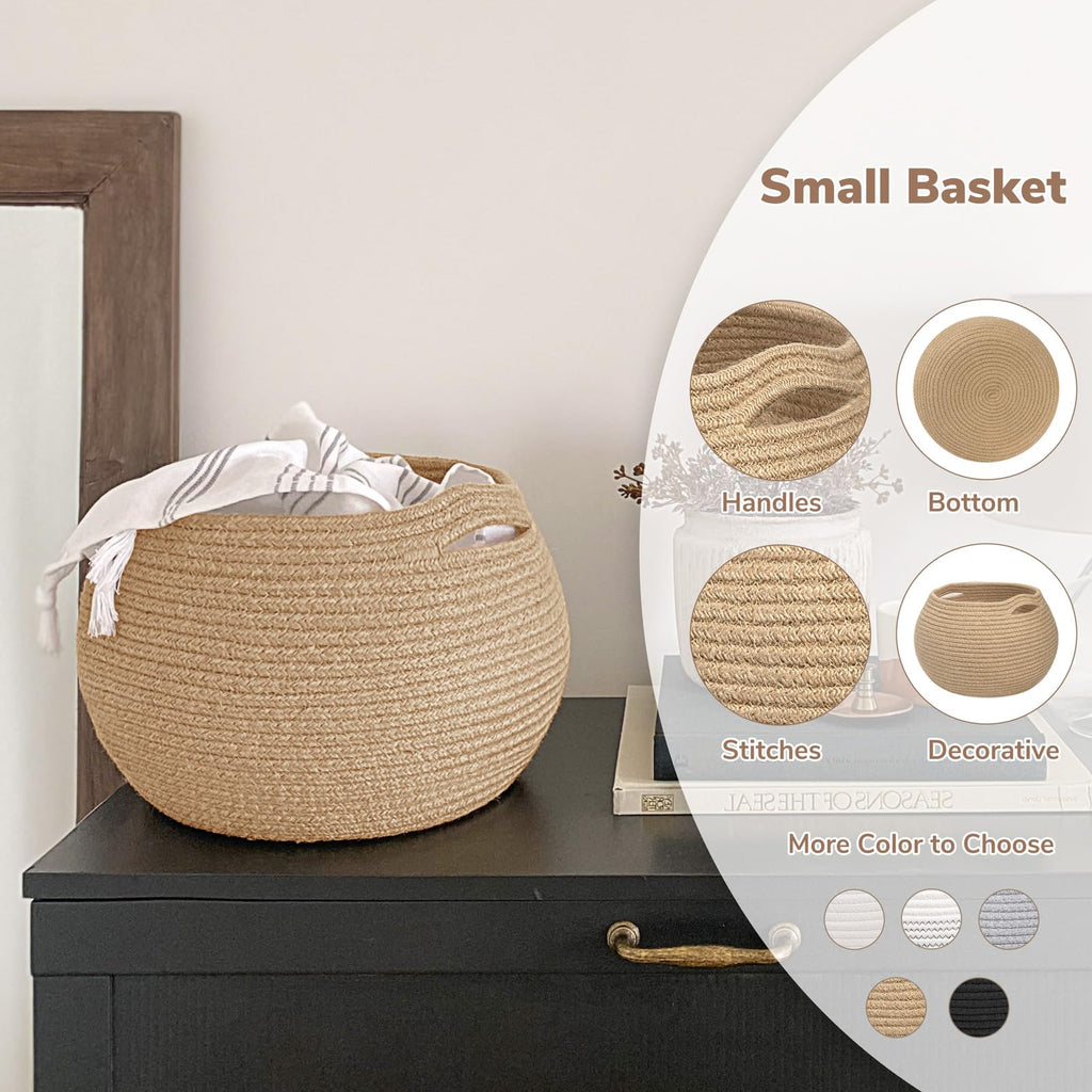 Goodpick Small Rope Storage Basket, Black Round Baskets for Socks, Dog Toys, Towels, Cute Baby Basket for Living Room, Bedroom, Nursery, Towel Baskets for Bathroom, 10 x 8.3 inches