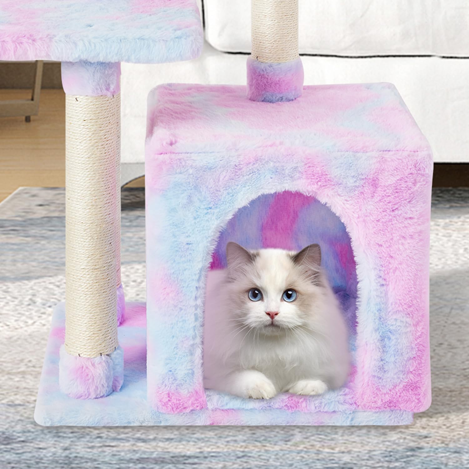 FISH&NAP Cute Cat Tree Kitten Cat Tower for Indoor Cat Condo Sisal Scratching Posts with Jump Platform Cat Furniture Activity Center Play House Beige