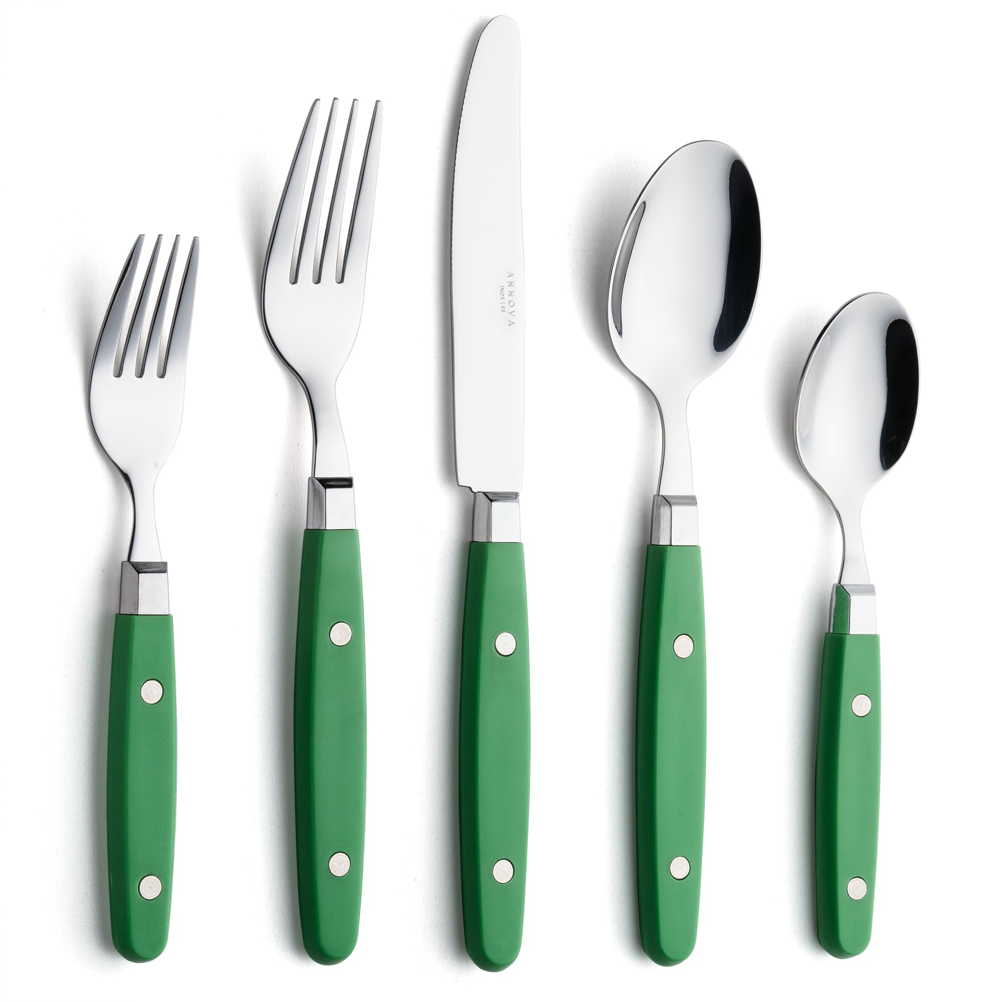 ANNOVA Silverware Set, Retro/Rivet Colorful Stainless Steel Tableware Kitchen Flatware Set Utensils, Includes Dinner Knives, Forks, Spoons, Salad Forks & Dessert Spoons (Brown, 20 Pieces)