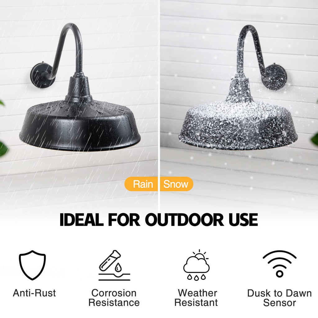 Barn Lights Outdoor Gooseneck Lighting, Dusk to Dawn Black Exterior Barn Lights for House, Farmhouse Wall Lighting Fixtures with Sensor for Porch Garage (1, 11" Diameter)
