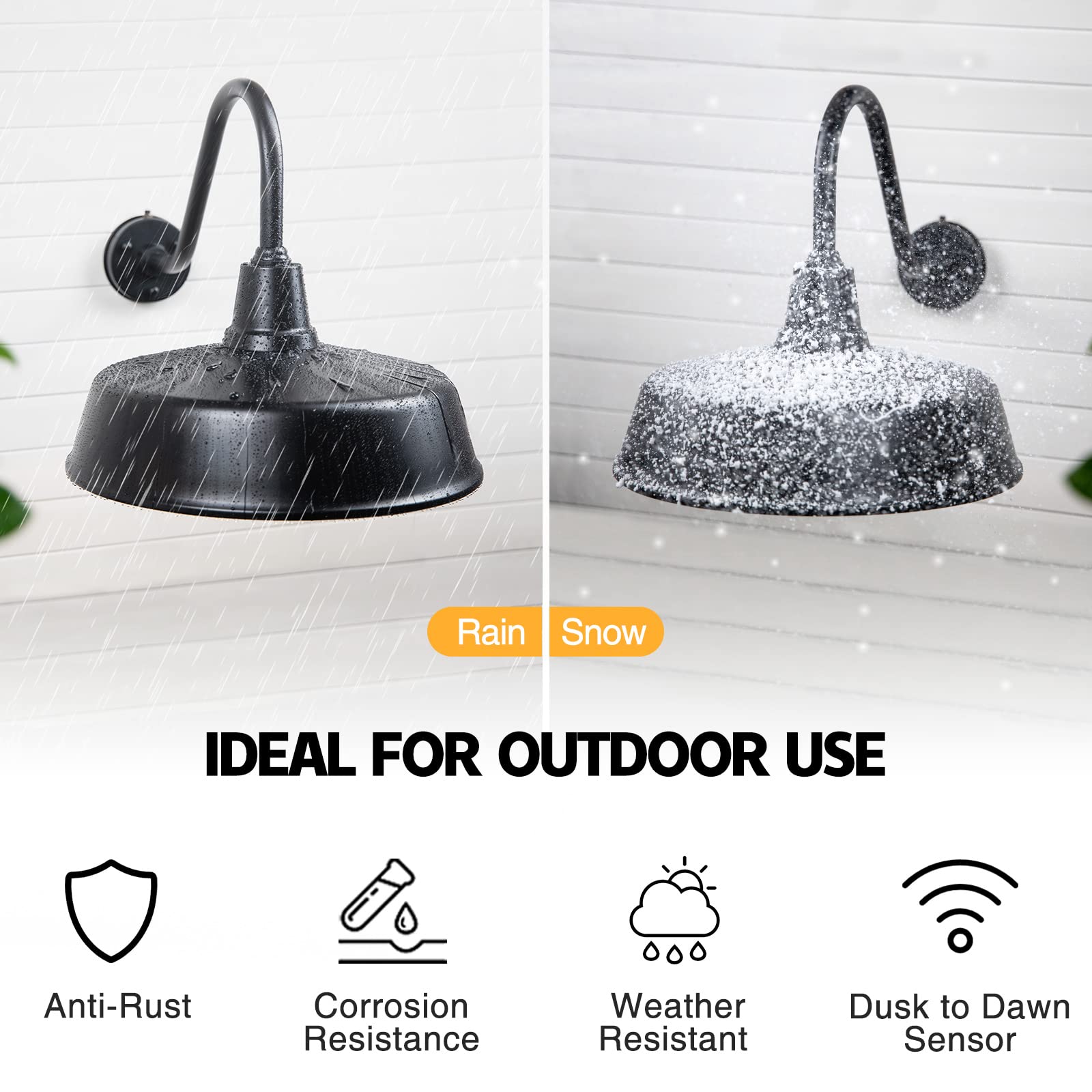 Barn Lights Outdoor Gooseneck Lighting, Dusk to Dawn Black Exterior Barn Lights for House, Farmhouse Wall Lighting Fixtures with Sensor for Porch Garage (1, 11" Diameter)