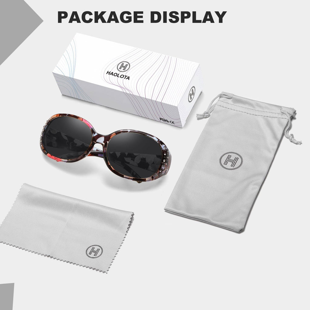 HAOLOTA Polarized Sunglasses for Women, Rhinestone Wrap Around Sunglasses with UV400 Protection