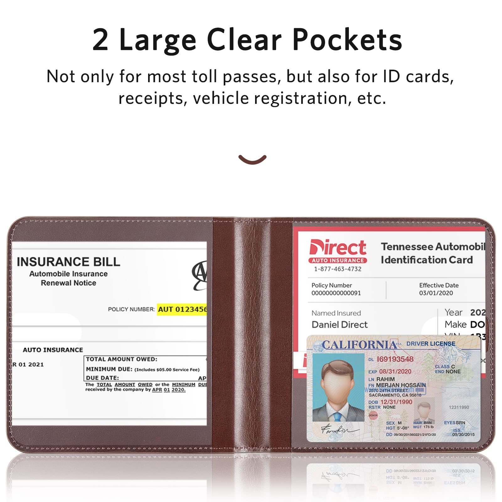 CoBak Car Registration and Insurance Holder - Men and Women Small Lightweight Vehicle Glove Box Car Organizer, Auto Truck Comparment Accessories Case for Essential Document, Driver License (Black)