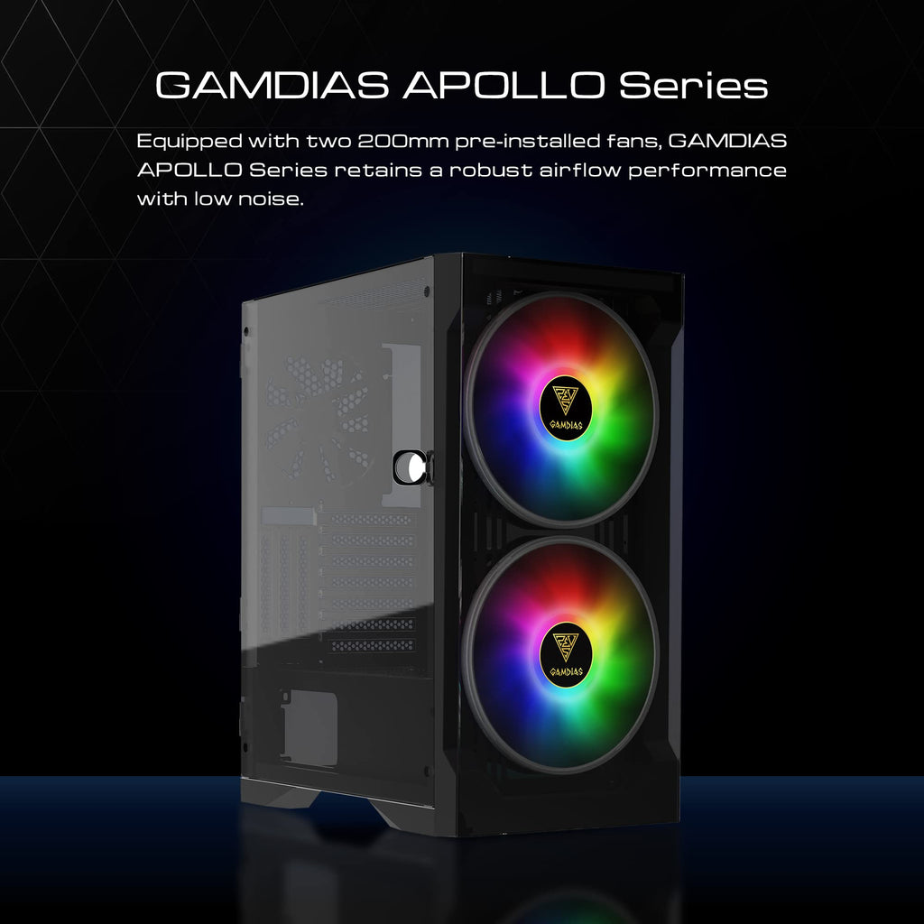 GAMDIAS ATX Mid Tower Gaming Computer PC Case Tempered Glass, Built-in 4X 120mm ARGB Case Fans, Front Airflow Mesh, Up to 6x120mm Fans, 340mm GPU/VGA, 360mm AIO/Radiator, 160mm CPU Cooler