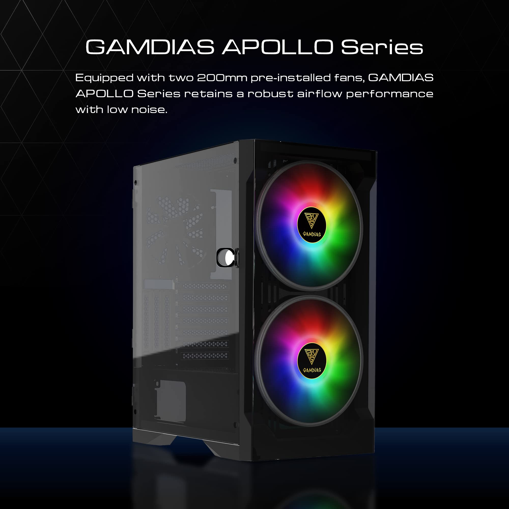 GAMDIAS ATX Mid Tower Gaming Computer PC Case Tempered Glass, Built-in 4X 120mm ARGB Case Fans, Front Airflow Mesh, Up to 6x120mm Fans, 340mm GPU/VGA, 360mm AIO/Radiator, 160mm CPU Cooler