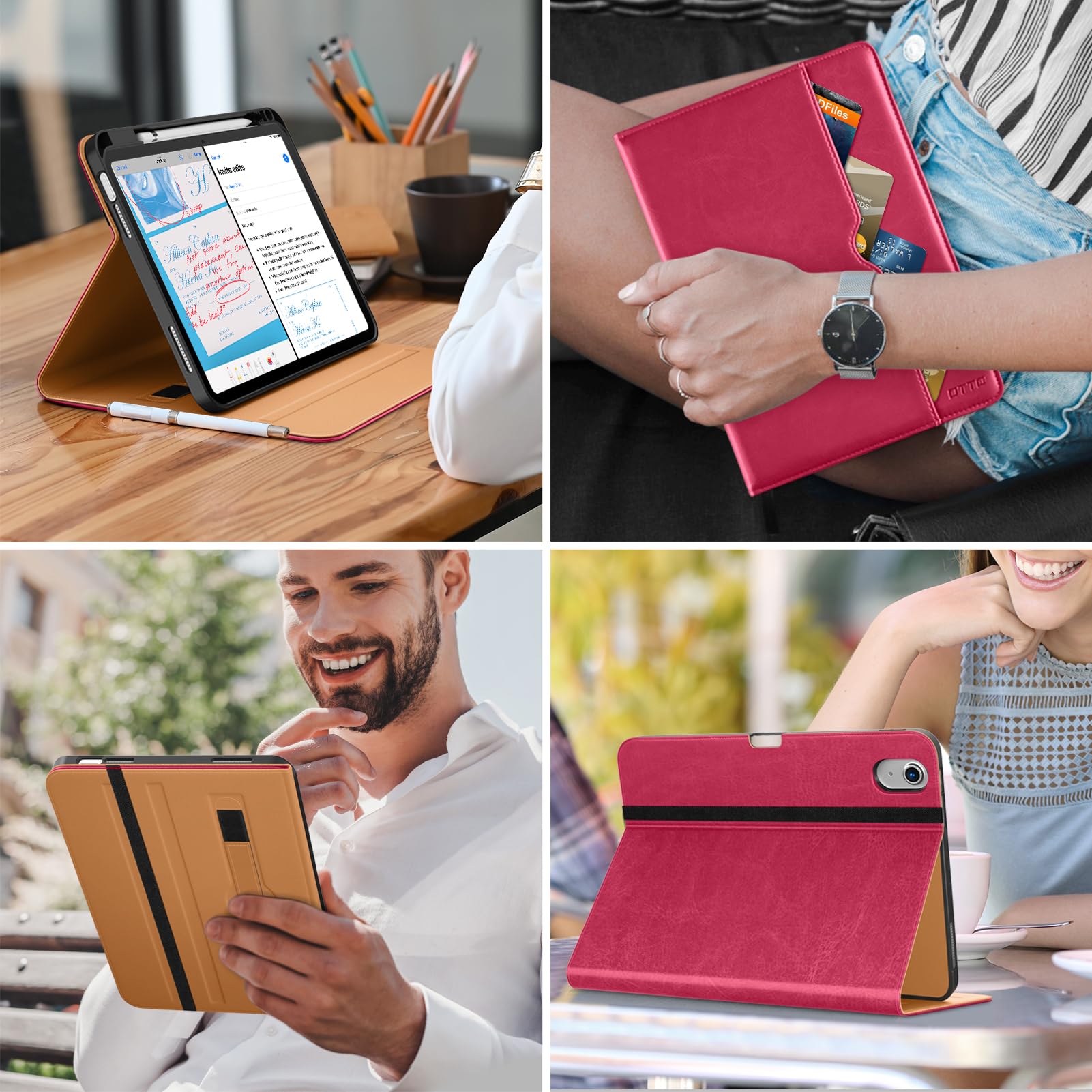 DTTO for iPad (A16) 11th Generation Case 11 Inch 2025, iPad 10th Generation Case 10.9 Inch 2022, Premium Leather Business Folio Stand Cover with Pencil Holder - Auto Wake/Sleep, Brown