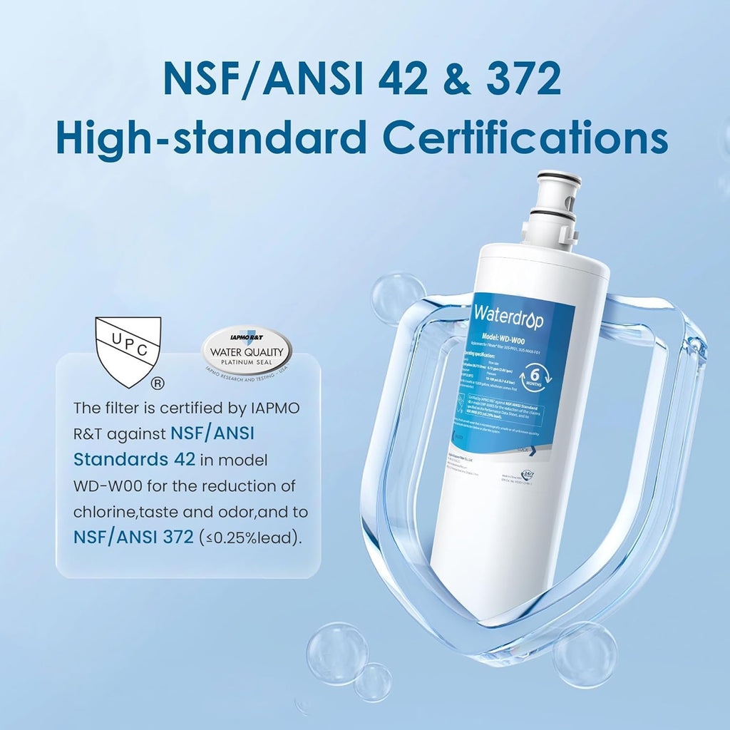 Waterdrop 3US-MAX-F01 3US-PF01 Maximum Under Sink Water Filter, Replacement for Filtrete® Advanced 3US-PF01, 3US-MAX-F01, 3US-PS01, 3US-MAX-S01, Manitowoc K-00337, K-00338, NSF/ANSI 42 Certified