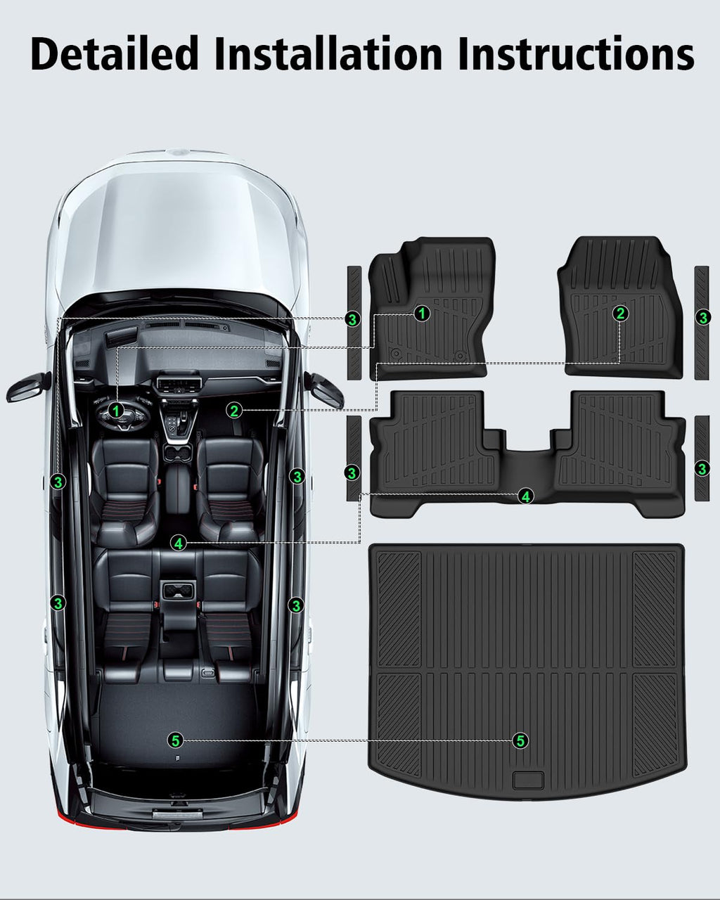 Floor Mats & Cargo Mat & Backrest Mat Custom for Toyota RAV4 Hybrid 2026 (Not for Cargo Area with Subwoofer) (Not for Phev), Door Sill Guards, All Weather TPE Floor Liners for RAV-4 2026 Accessories
