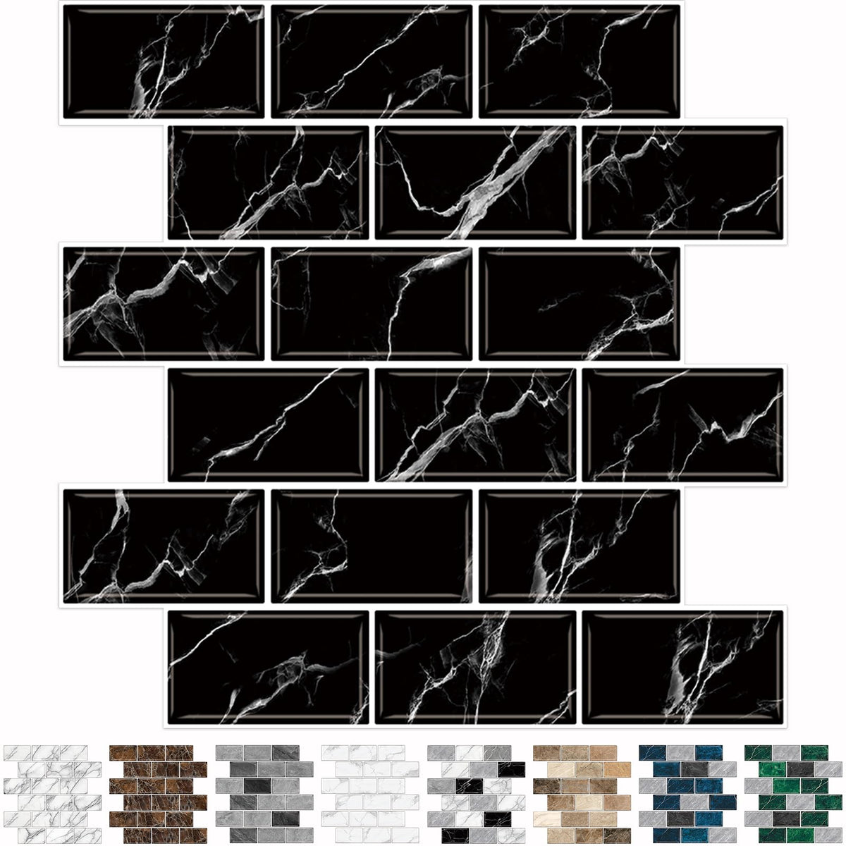 URCOLOR 10-Sheet Back Splashes for Kitchens Peel and Stick,12"x12" Self Adhesive Subway Wall Tiles Stick on backsplash Tiles for Bathroom Black Marble
