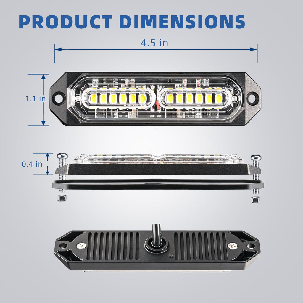 8-Pcs 12 LED Sync Feature Emergency Strobe Grille Lights Ultra Slim Surface Mount Hazard Warning Flashing Light Bar for Firefighter/Construction/Police/Trucks/Vehicles/Car/SUV (Amber/White)