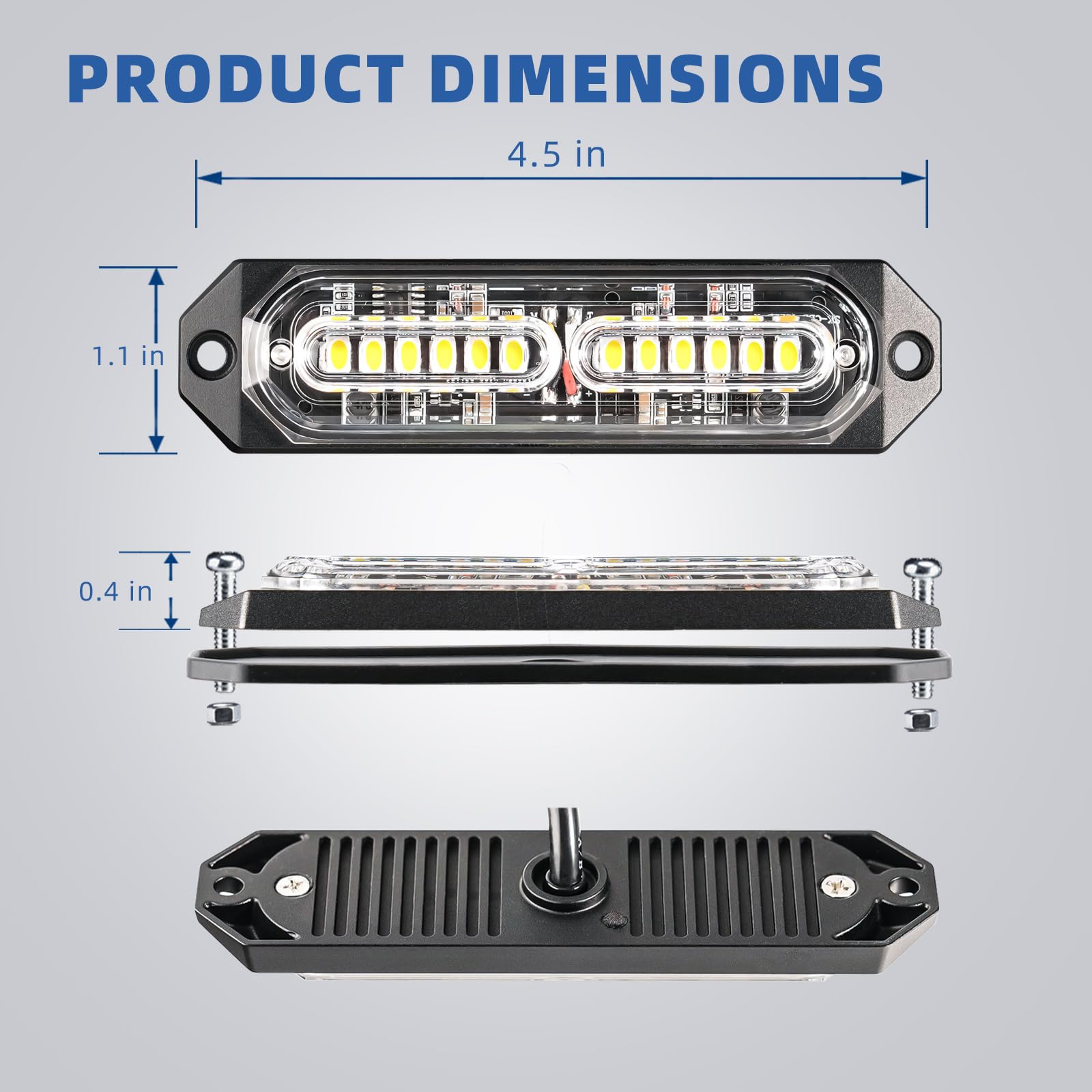 8-Pcs 12 LED Sync Feature Emergency Strobe Grille Lights Ultra Slim Surface Mount Hazard Warning Flashing Light Bar for Firefighter/Construction/Police/Trucks/Vehicles/Car/SUV (Amber/White)