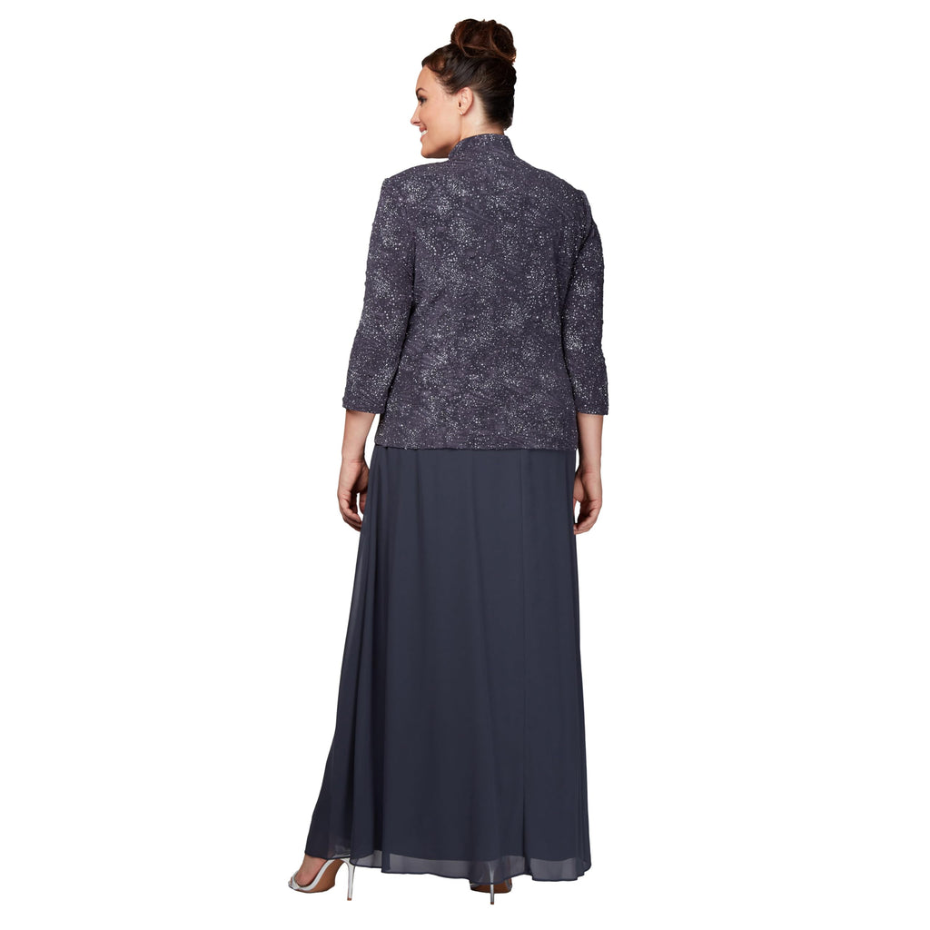 Alex Evenings Womens Long Dress with Mandarin Neckline Jacket