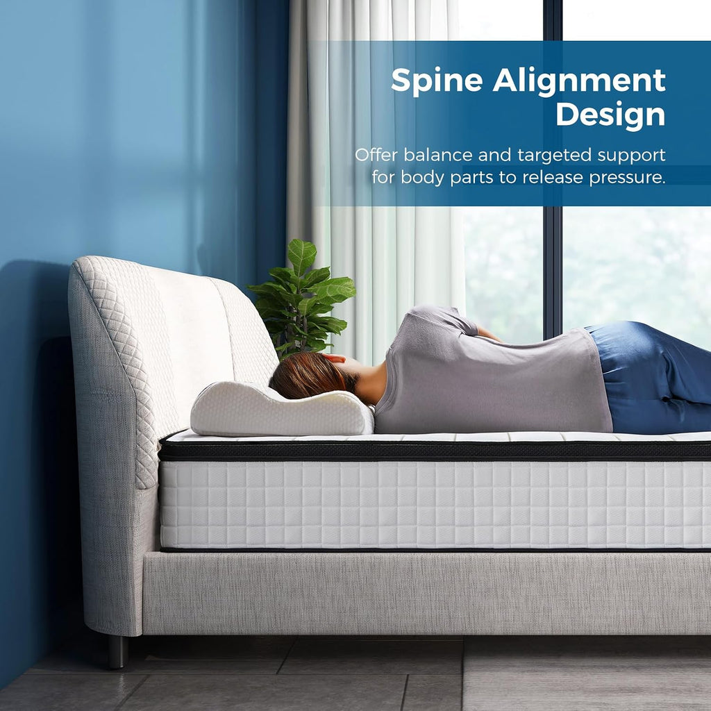 Inofia Full Mattress 10 Inch - Multilayer Hybrid Full Size Mattress in a Box, Memory Foam and Pocket Spring Mattress with Dual Knitted Fabrics for Cool Comfy Sleep, Full Size, 10''